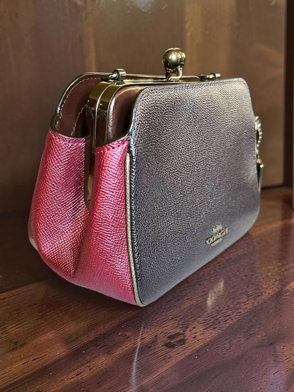 Rare Coach Metallic Colorblock Pearl Kisslock Chain Bag (Style F80194)